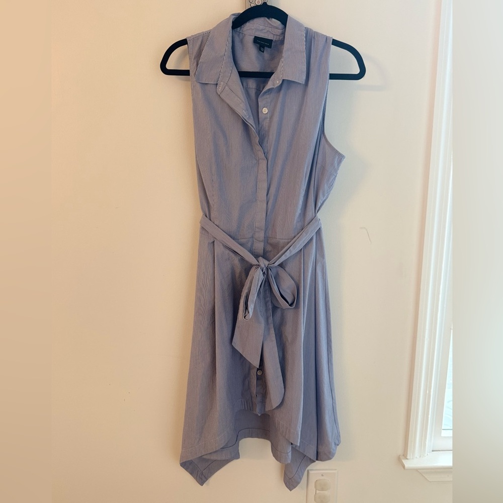 Who What Wear Womens Striped Collared Asymmetrical Hem Shirt Dress Blue